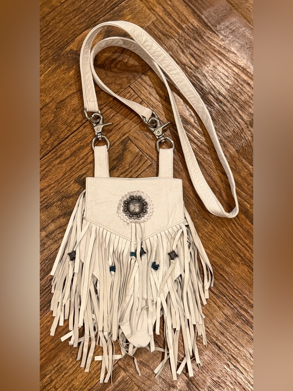 Tribe America White Fringe Leather Western Boho Crossbody Bag Purse
